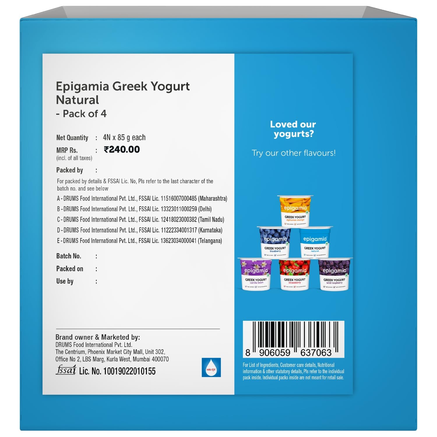 Epigamia Natural Greek Yogurt 85gms (Pack of 4)