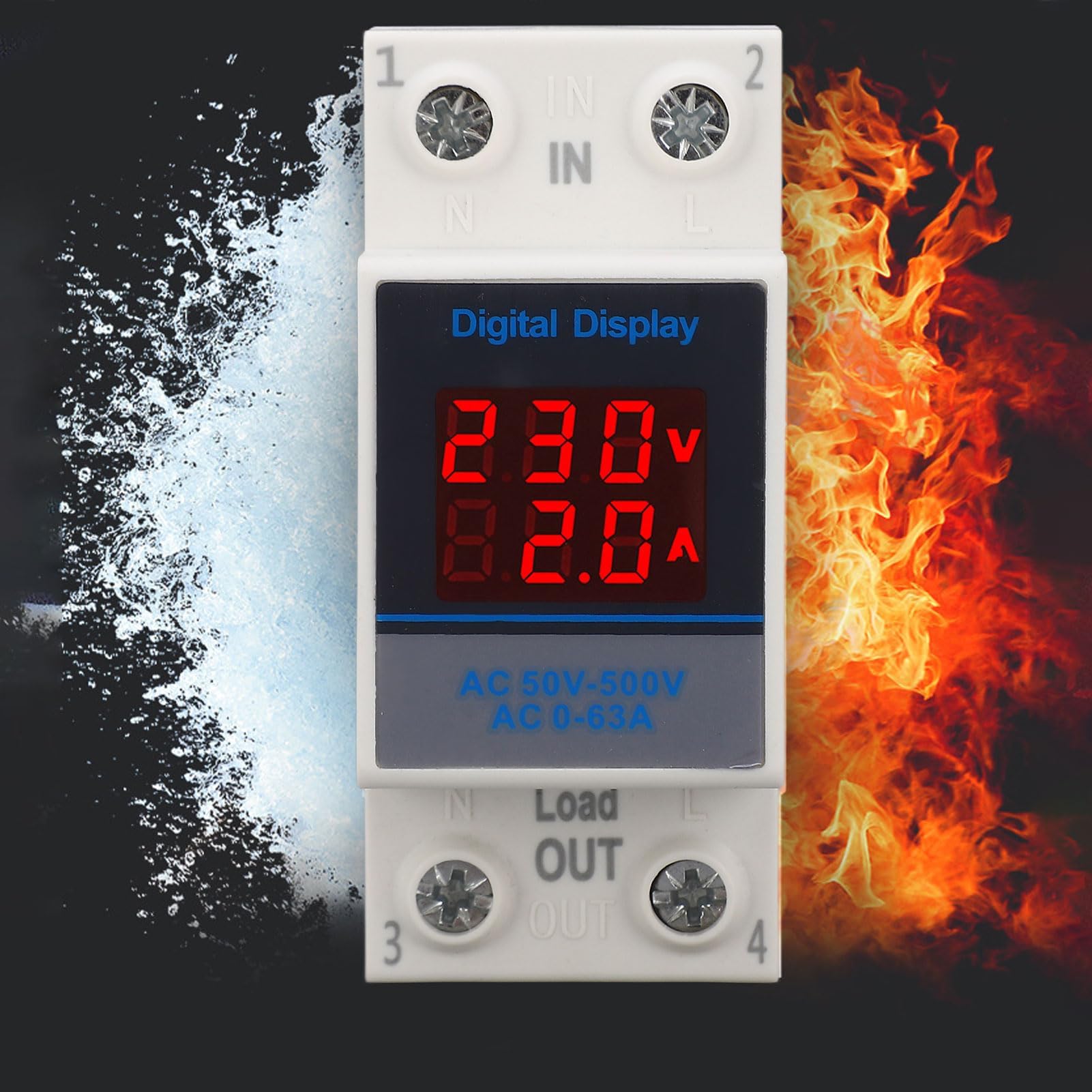 Amperometro Monofase Guida DIN Misuratore Tensione CA Corrente Display Digitale AC50-500V