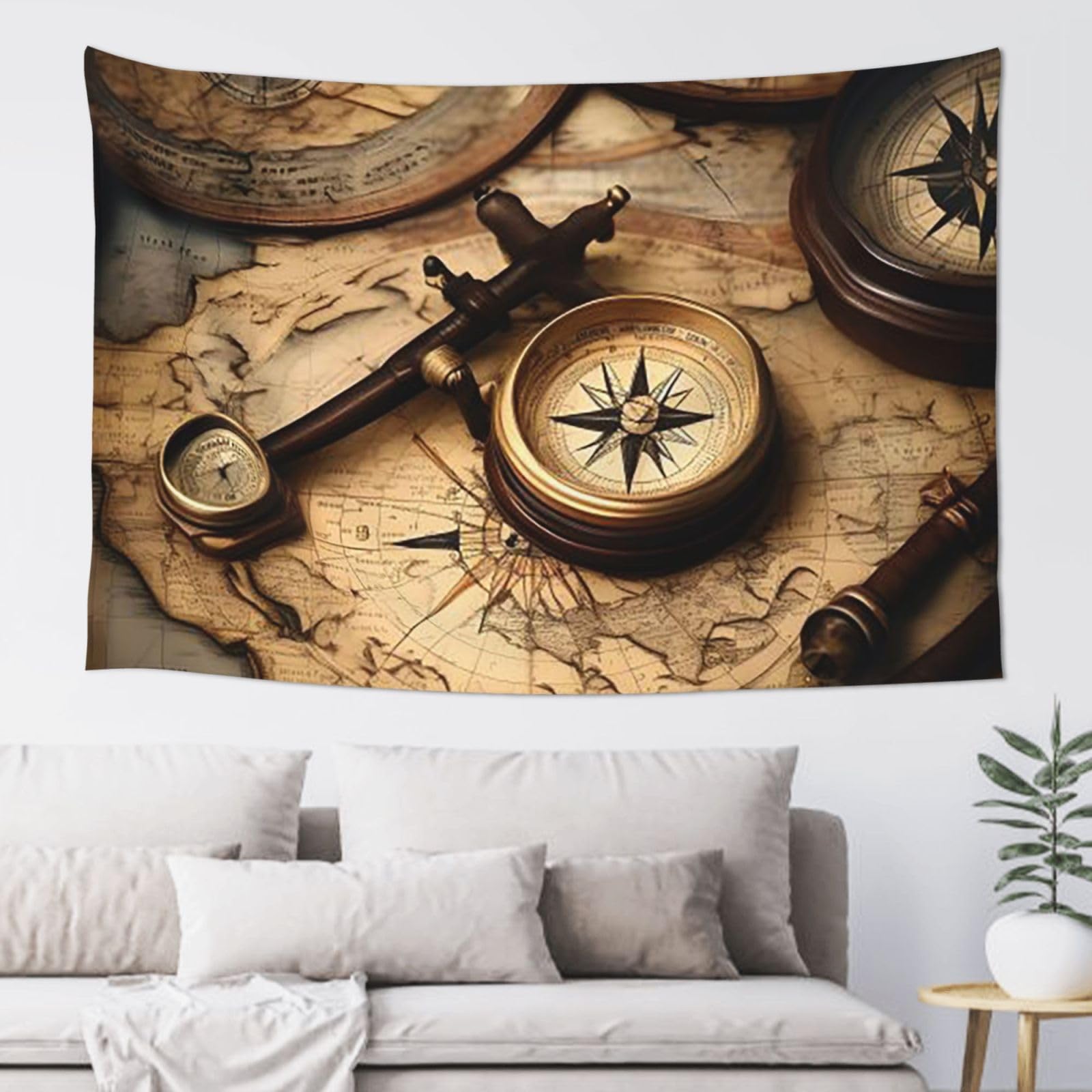 FodPand Compass and Old World Map Tapestry for Bedroom Aesthetic, Wall Hanging Tapestries Art Decor Backdrop Wall Tapestry for Dorm Living Room Funny Poster Party Banner Background 40" X 60"