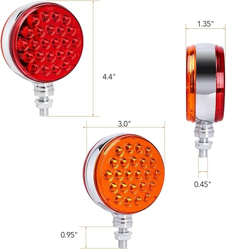 Miniatura 3 de 2 luces de guardabarros redondas de doble cara rojo ámbar de 4 pulgadas con montaje de perno, 48 luces LED de señal de parada y giro trasera para