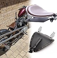 Vista 2 de Asiento Individual de Motocicleta Marrón de 3 Pulgadas con Remaches y Resorte con Placa Base, Kit de Montaje de 3 Pulgadas Compatible con Harley