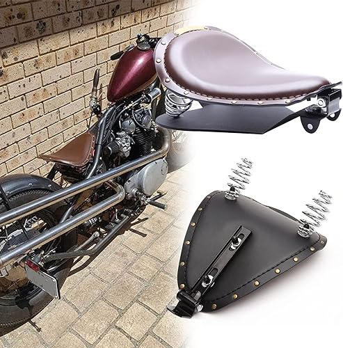 Miniatura 2 de Asiento Individual de Motocicleta Marrón de 3 Pulgadas con Remaches y Resorte con Placa Base, Kit de Montaje de 3 Pulgadas Compatible con Harley