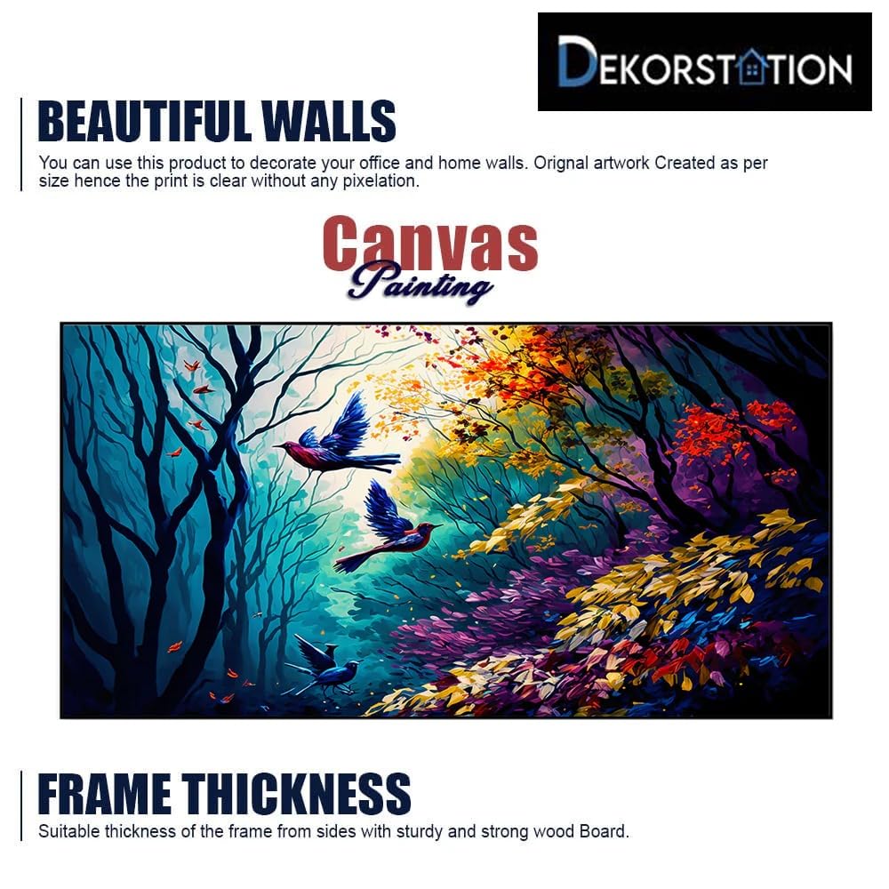 DEKORSTATION Digital Art Print forest with Birds Wall Painting|Floating Frame Canvas Wall Painting for Living Room, Bedroom, Office, Hotels, Drawing Room DΓ©cor|12x24 inch Canvas Painting 3
