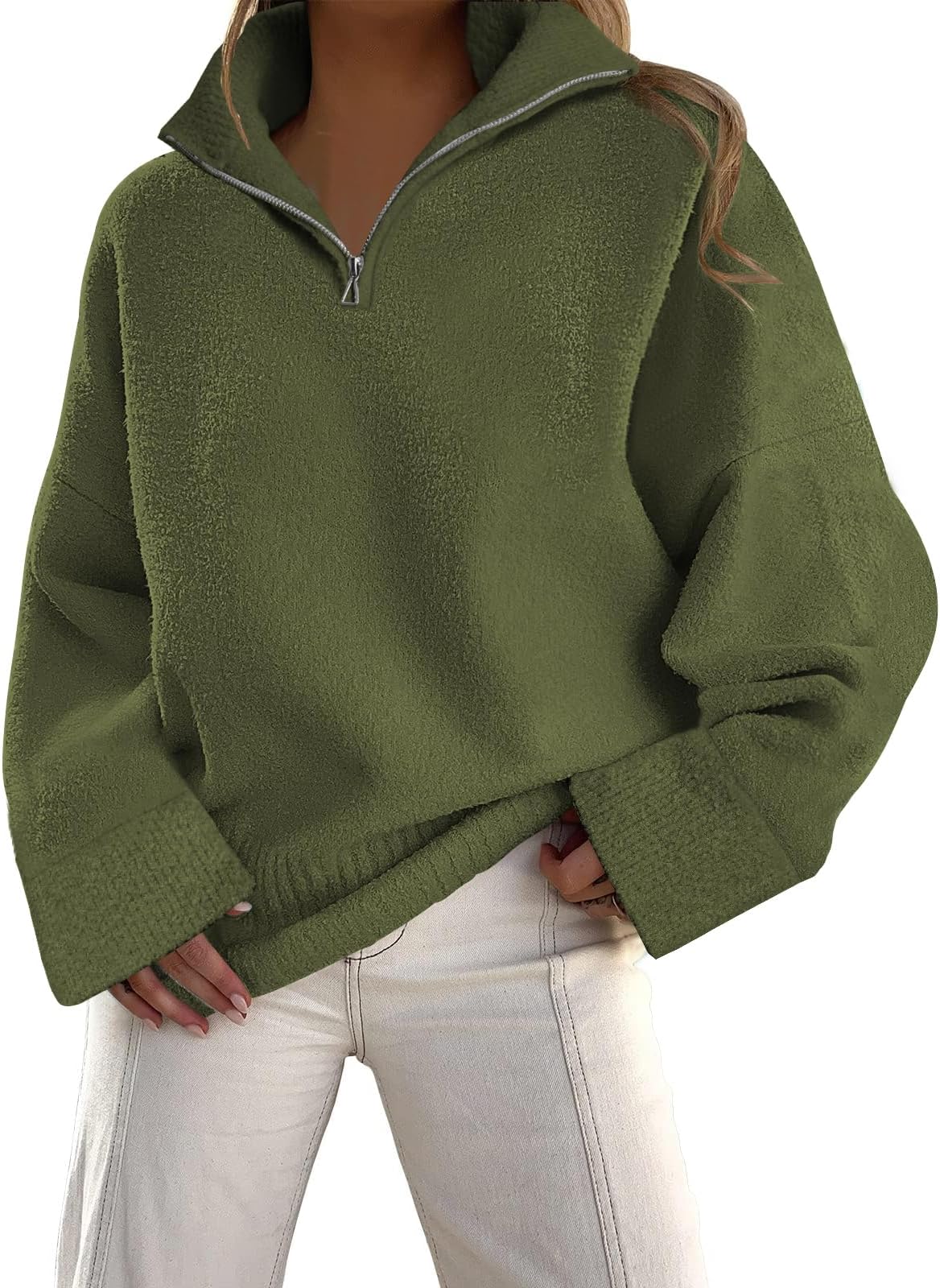LILLUSORY Women's Half Zip Sweater 2023 Fall Oversized V Neck Fuzzy Knit Chunky Warm Pullover Sweaters