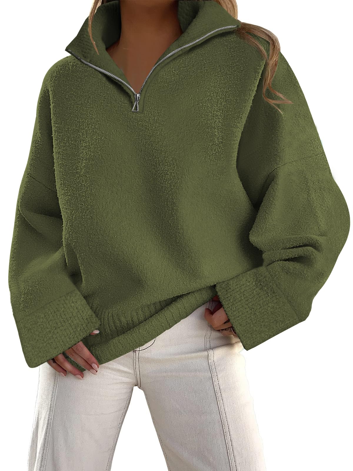 LILLUSORY Women's Half Zip Sweater 2023 Fall Oversized V Neck Fuzzy Knit Chunky Warm Pullover Sweaters
