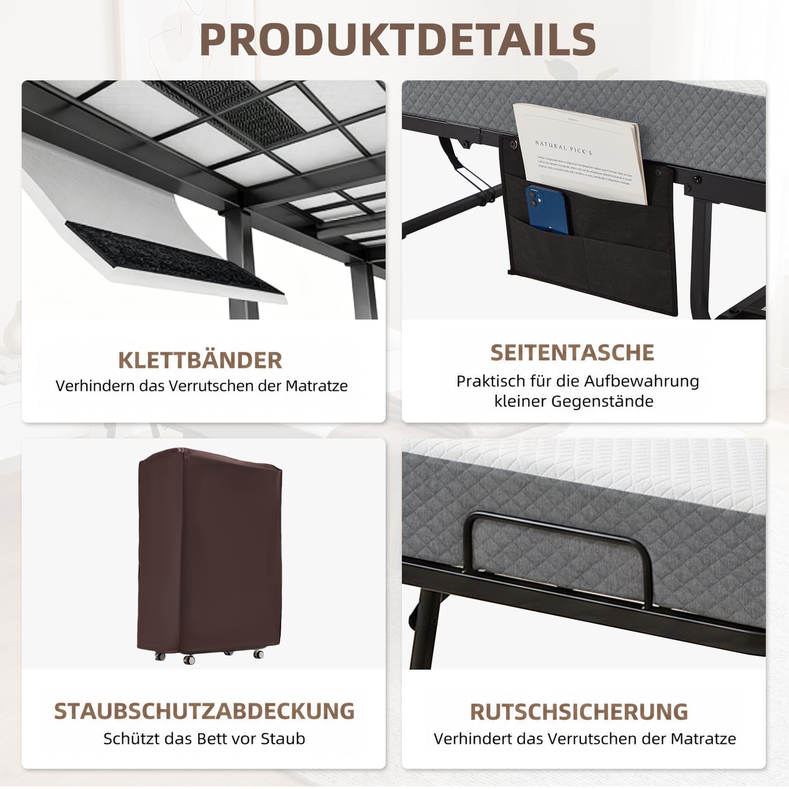Klappbett 192x97cm, Gästebett Klappbar mit Matratze ca.13cm Dicker