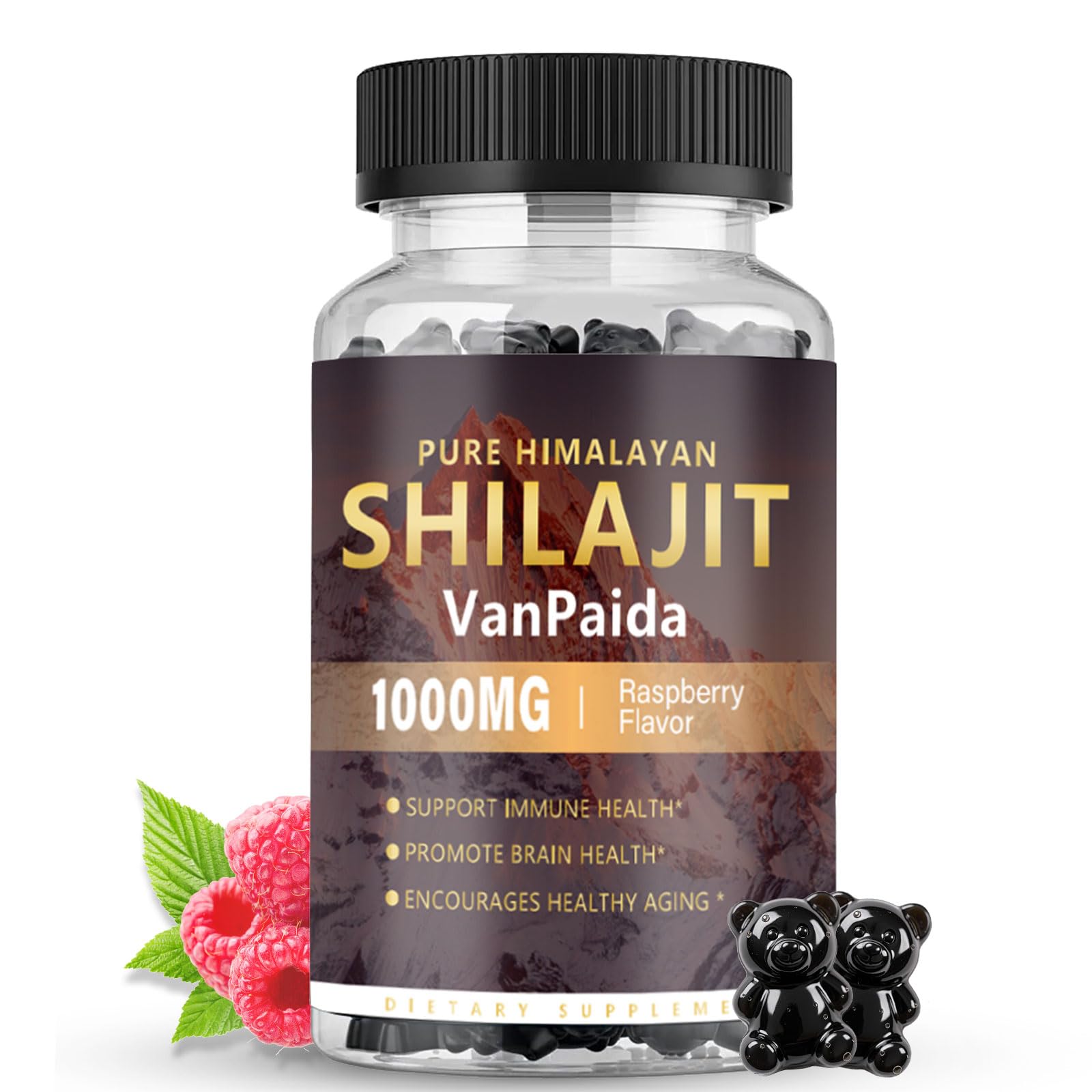 Sugar Free Shilajit Gummies, Supplement for Energy, Brain & Immune Support, 85 Trace Minerals & Fulvic Acid with Ashwagandha, Unisex Sugar-Free Raspberry Flavor