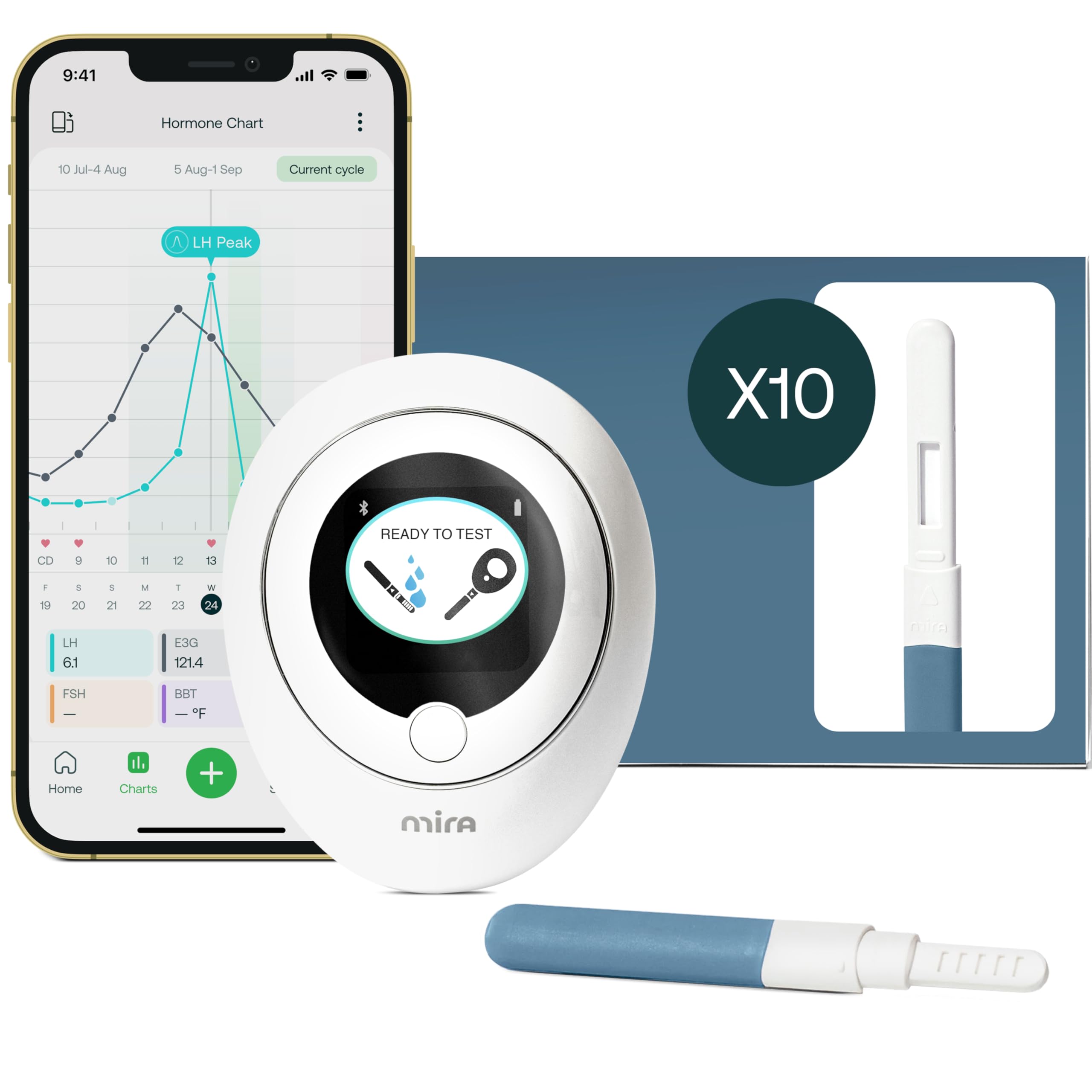 Mira Plus Fertility Monitor & Ovulation Test Kit for Women, Track LH, E3G Hormone Levels, Digital Fertility Tracker + 10 E3G & LH Test Strips, Monitor and Detect Ovulation at-Home with Mira App