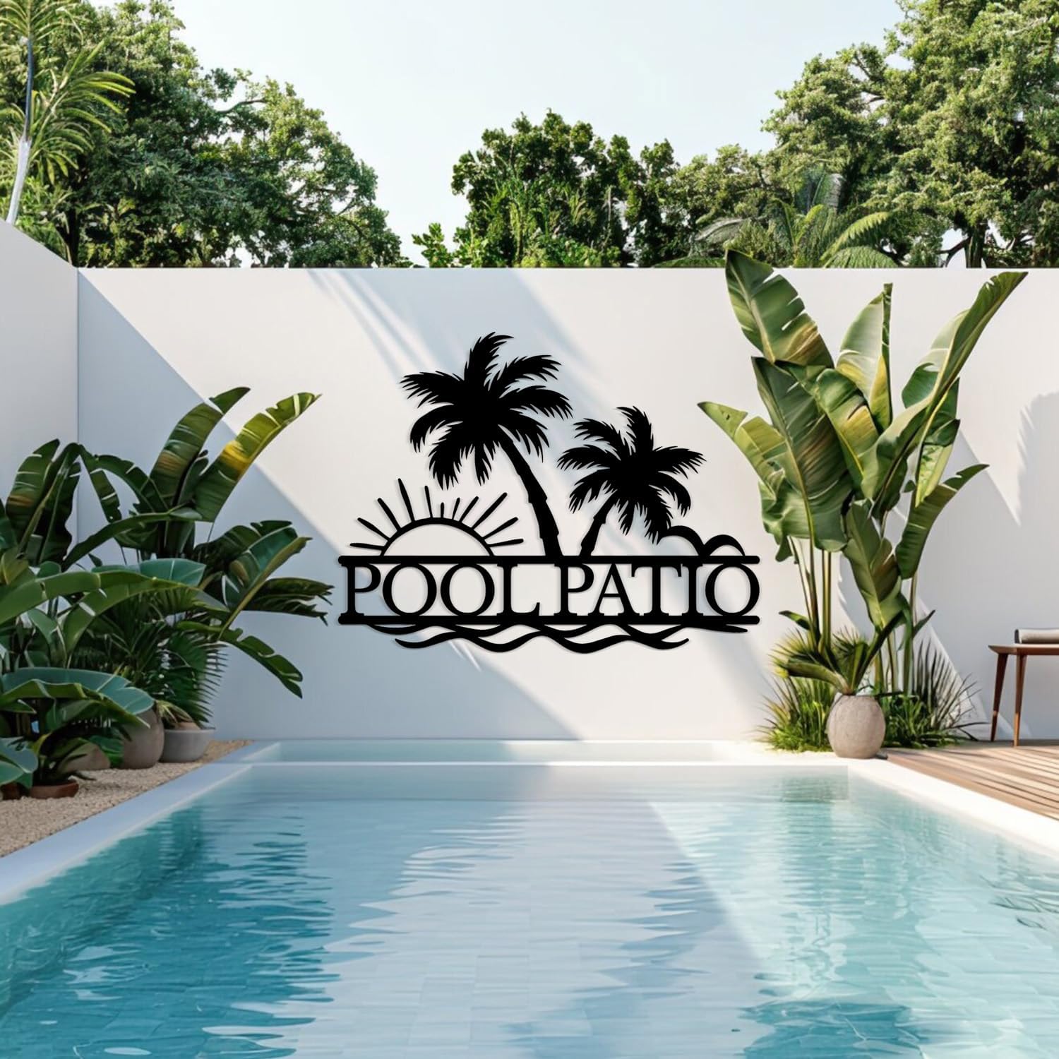 Custom Backyard Pool Sign, Personalized Pool & Patio Sign, Aloha Palm Tree Décor, Dad Gift, Beach House Decoration, Metal Beach,Doorplate Decoration