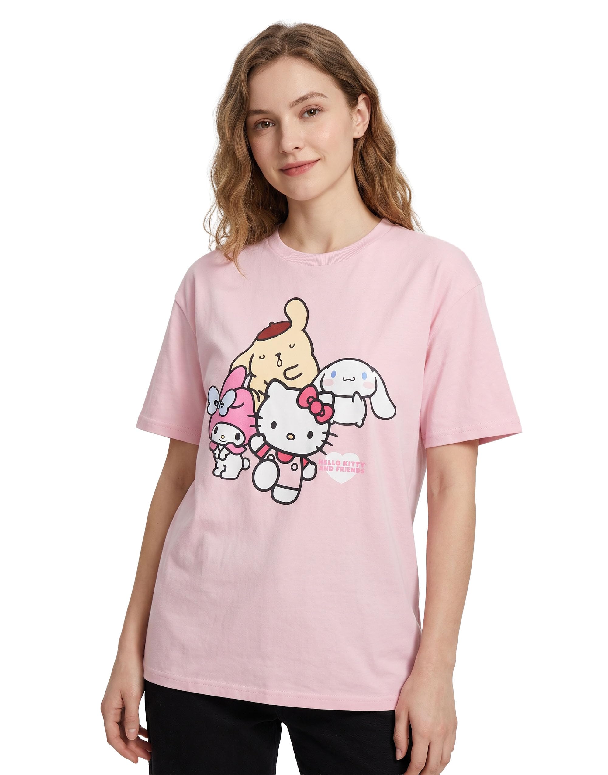 Hello Kitty Women's Pink & Friends Short-Sleeved T-Shirt | Sanrio Graphic Tee | Cute Character Top | Retro Fashion Apparel For & Teens