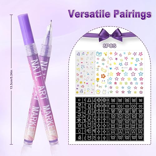 Miniatura 2 de Bolígrafos de arte de uñas de 12 colores, punta fina de 0.020 in, bolígrafos de esmalte de uñas 3D de secado rápido para diseño de uñas, pintura de