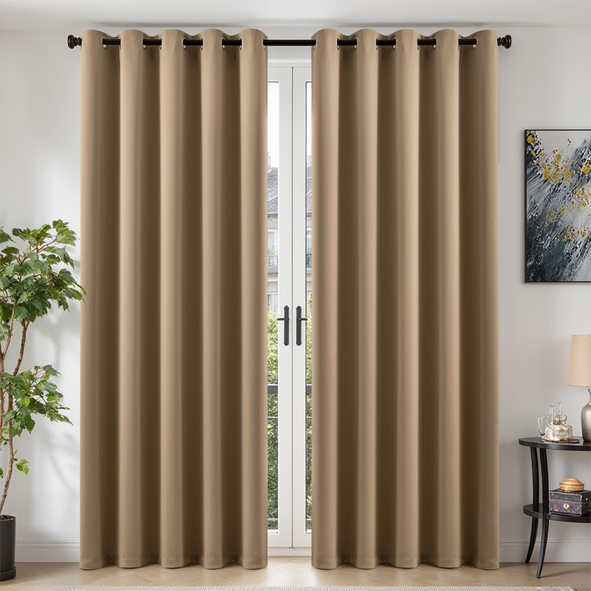 TOPICK Blackout Curtains for Bedroom Living Room, W66 xL90, 2 Panels Taupe — image 1