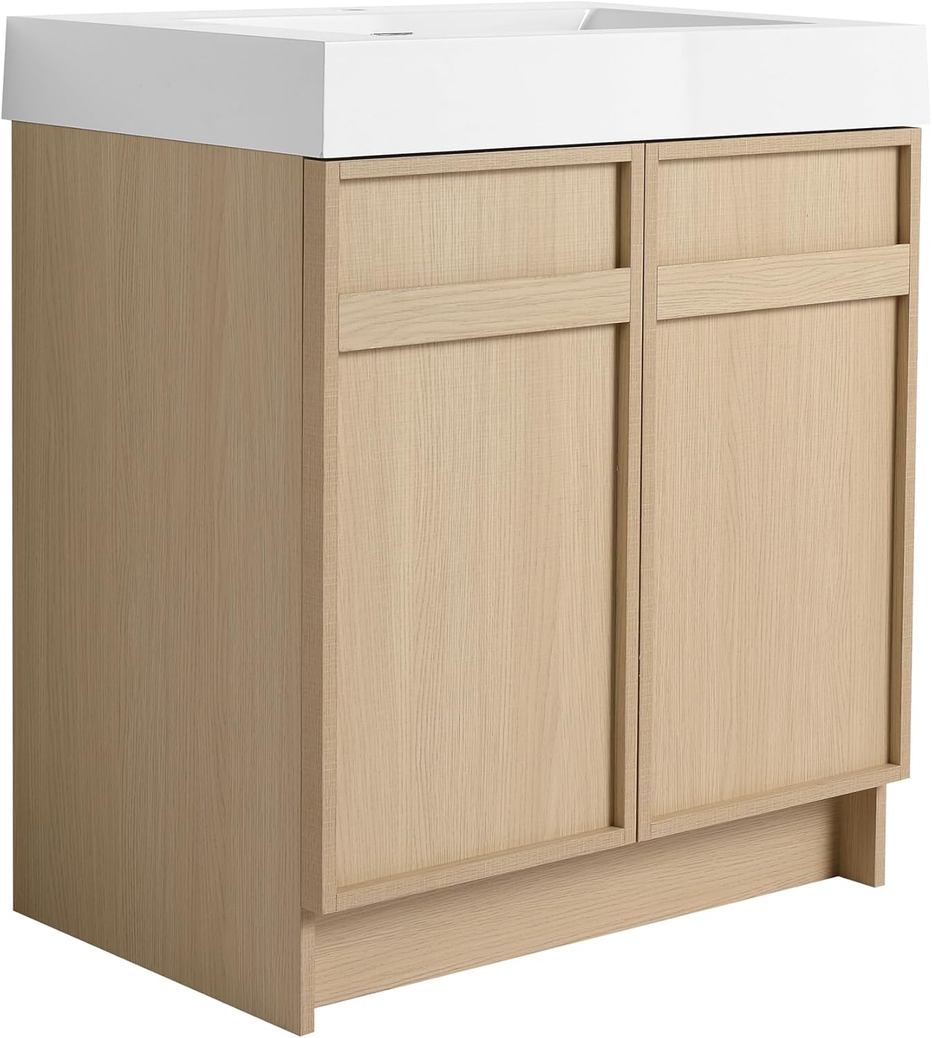 SSLine 30-Inch Bathroom Vanity with Sink Mid-Century Bathroom Vanities with White Top Basin 30" Floor Wood Bathroom Sink Cabinet with Soft-Close Doors & Adjustable Storage Shelves(Dune Oak)