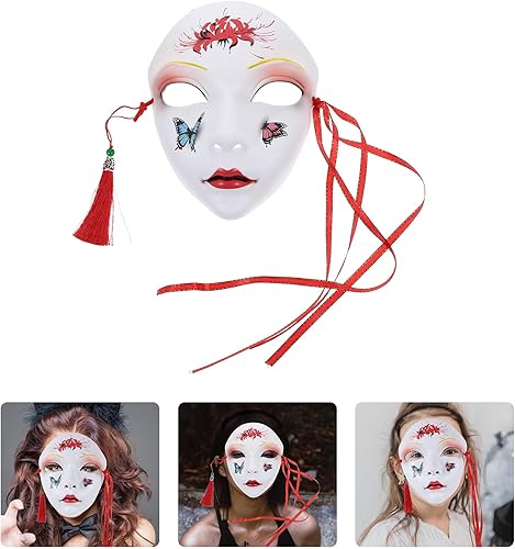 Miniatura 2 de PRETYZOOM Máscaras japonesas de Kabuki Kitsune para hombres, mujeres y niños, disfraz de Halloween, estilo chino, cosplay, máscara genial para