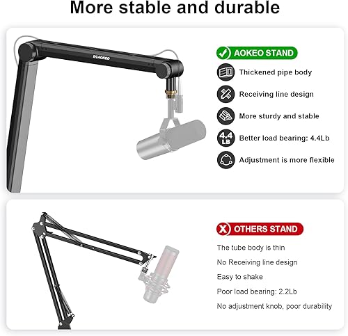 Miniatura 7 de Aokeo Brazo de micrófono, brazo de brazo con soporte de micrófono con abrazadera de montaje, canales de gestión de cables, elevador desmontable,