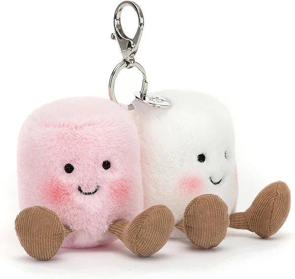 Jellycat Amuseables Pair of Marshmallows Bag Charm, 3.5 inches - Food Plush Keychain - Great Gift Idea