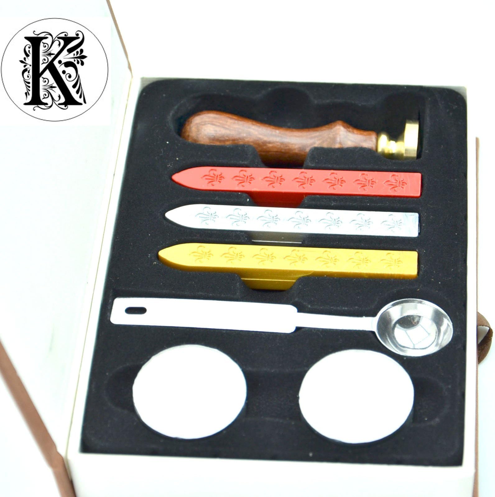 ePark Wax Seal Stamp Kit Sealing Stamper Includes Seal Wax Candle Spoon Vintage Stamp for Wedding Party Holiday Events Envelope Letter (K)