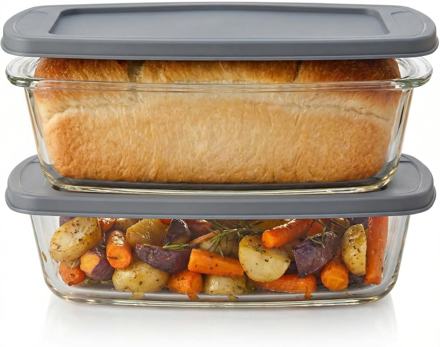2 Pack Glass Loaf Pans with Lids, Deep 1.9 QT Rectangular Glass Baking Dish Set, 10.6 x 5.5 x 2.8 in Clear Bread Pan for Oven Baking, Serving, Fridge Storage, Wide Handles