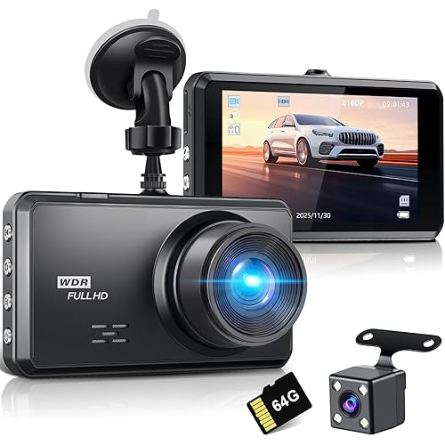 Miden S7 4K Dash Cam Front and Rear,64G SD Card,2160P+1080P FHD Dual Dash Camera for Cars,176°+160° Wide Angle,3.2'' IPS Screen Dashcam,Loop Recording,G-Sensor,WDR,24H Parking Monitor,Night Vision