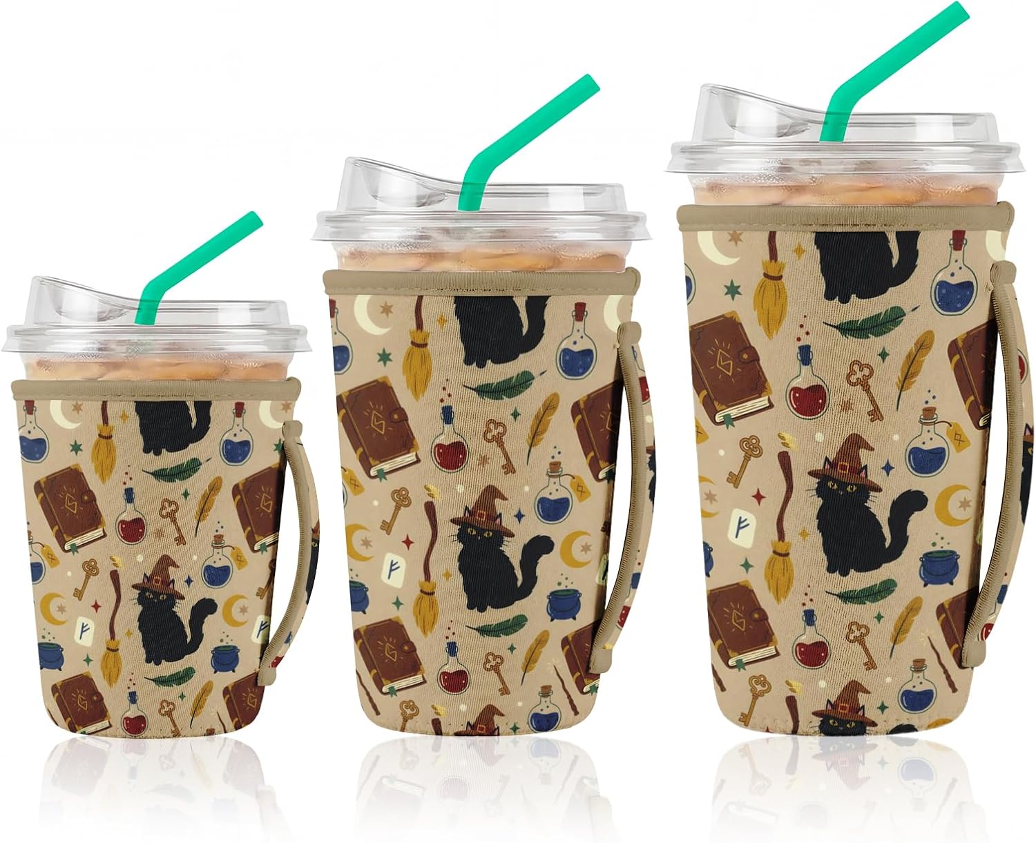 Artsocket 3 Pack Iced Coffee Sleeve with Handle, 16oz-32oz, Floral Blue Vintage