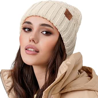 BYOS Winter Slouchy Beanie Hat - Fleece Lined Knit Hat With Ponytail Hole & Wooden Button - View #6