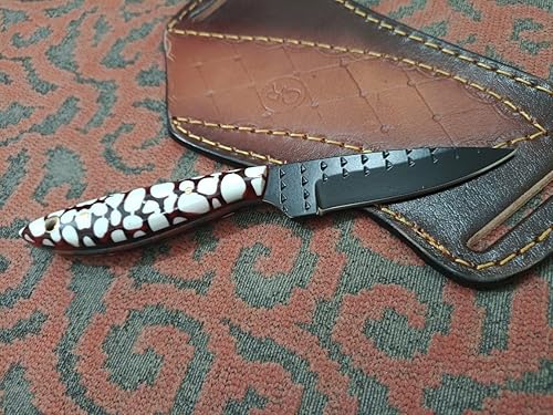 Miniatura 4 de Cuchillo de vaquero de hoja fija hecho a mano de 7 pulgadas con funda de cuero, cuchilla afilada de acero y mango de resina para caza, bushcrafting,