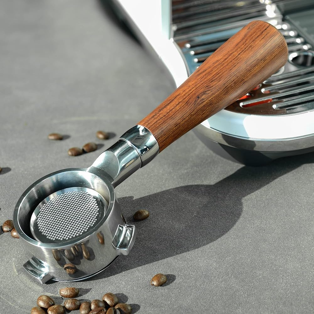 Portafiltro sin fondo con adaptador de doble boquilla para máquinas de espresso, perfecto para baristas y usuarios domésticos, mejora la extracción y el sabor
