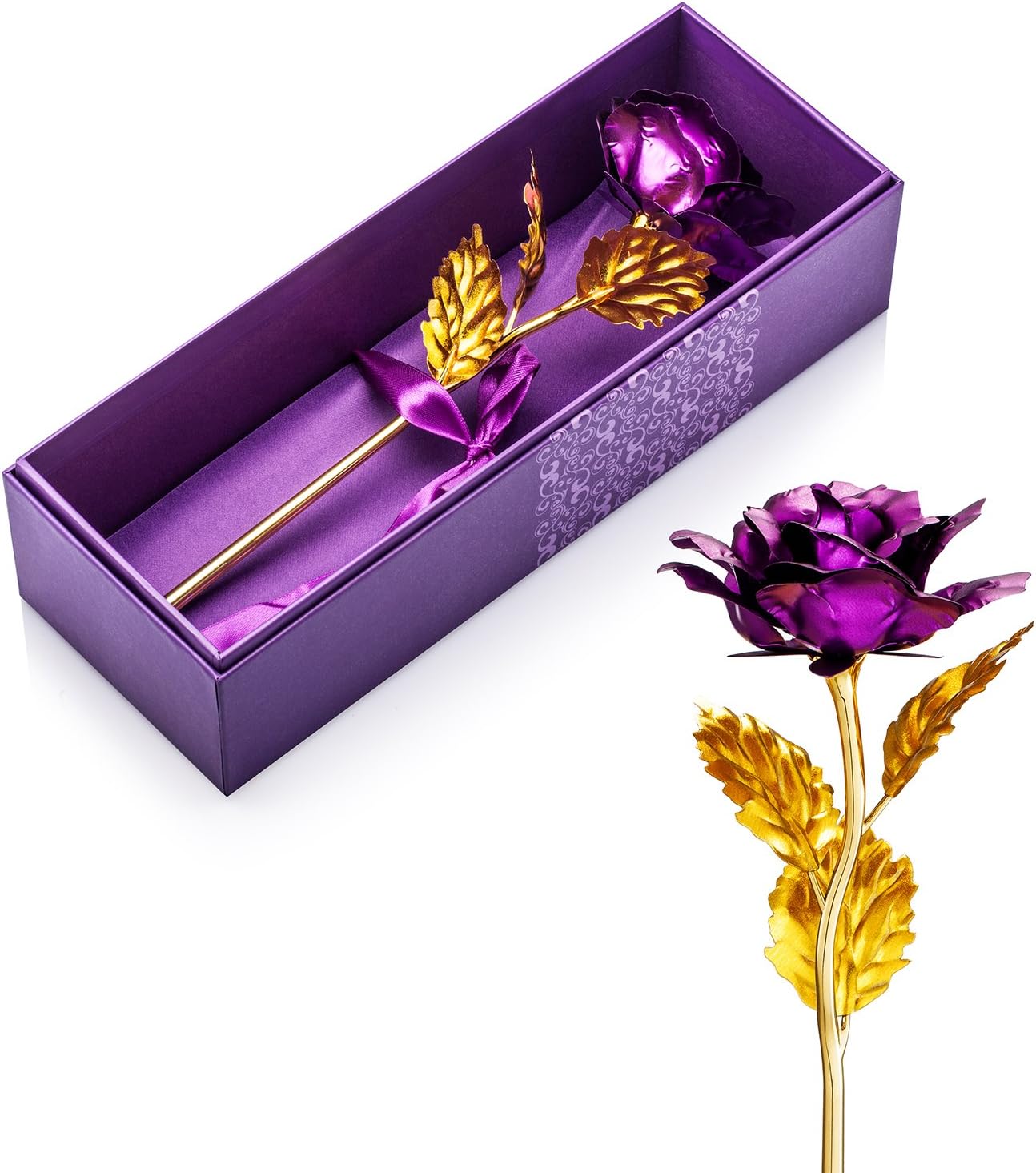 9.8-inches Gold Foil Rose - Best Valentine's Day Gifts - Handcrafted & Last Forever! Gift Box and Gift Card Included (Purple)