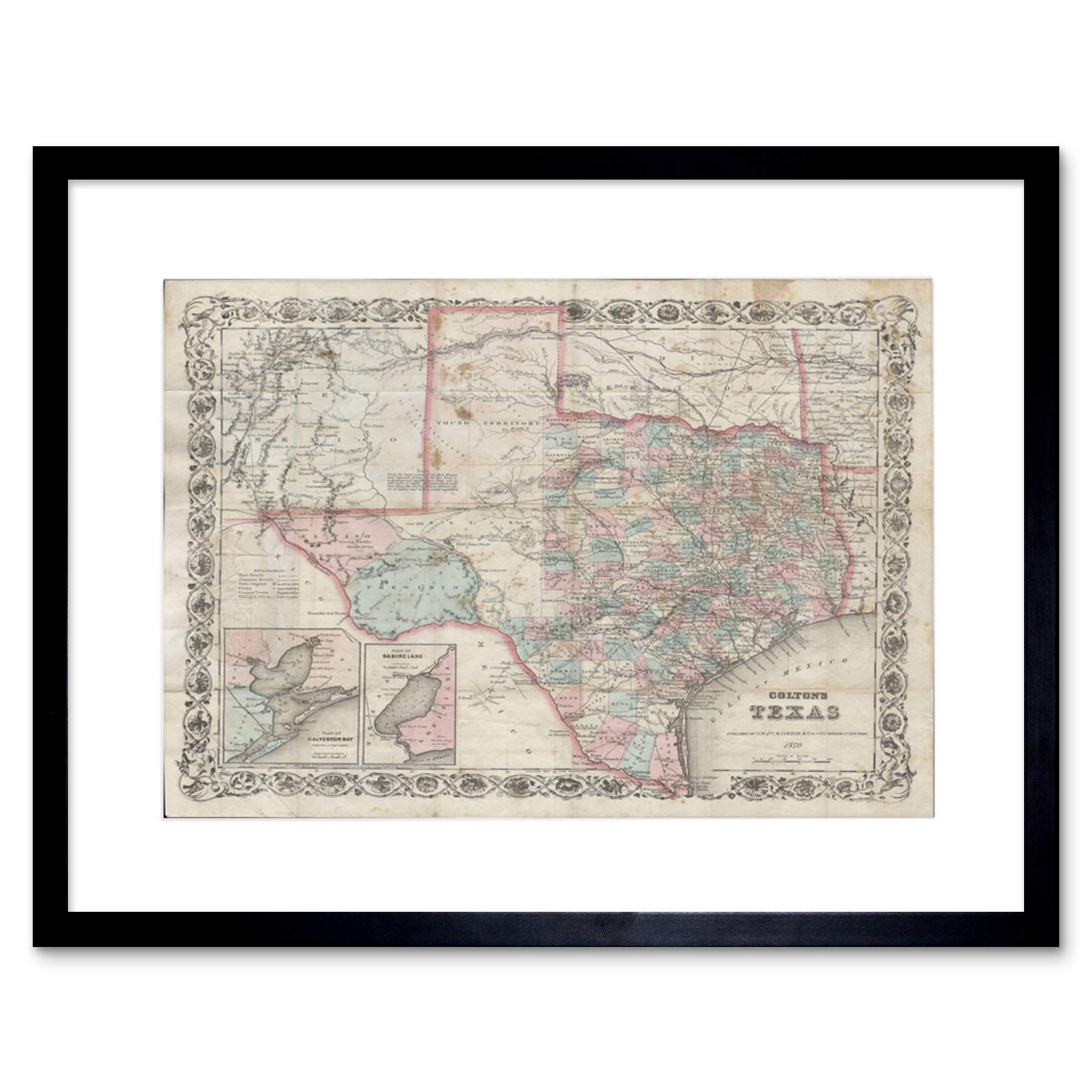 Wee Blue Coo Map Illustrated Antique Colton Texas Framed Wall Art Print