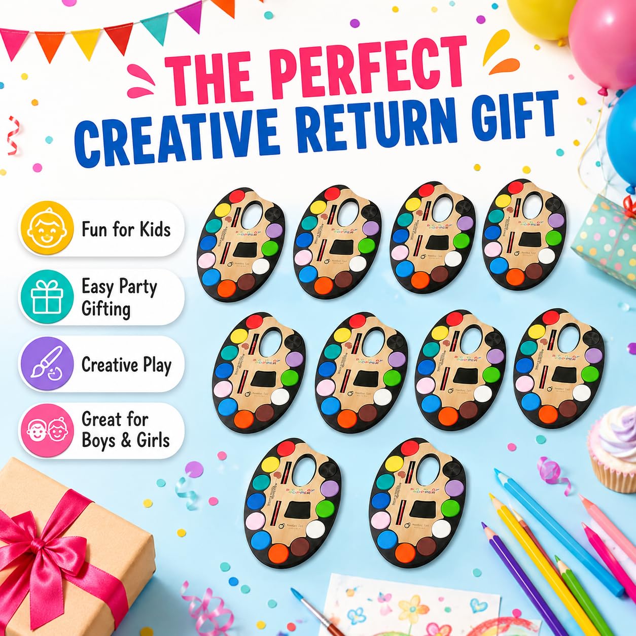 MONKEYTAIL Birthday Return Gift for Kids, 10 Pcs Water Colour Sets with Artist Paint Brush | Washable Painting & Art Craft Kit for Boys & Girls | Party Favors & Goodie Bag Fillers 1