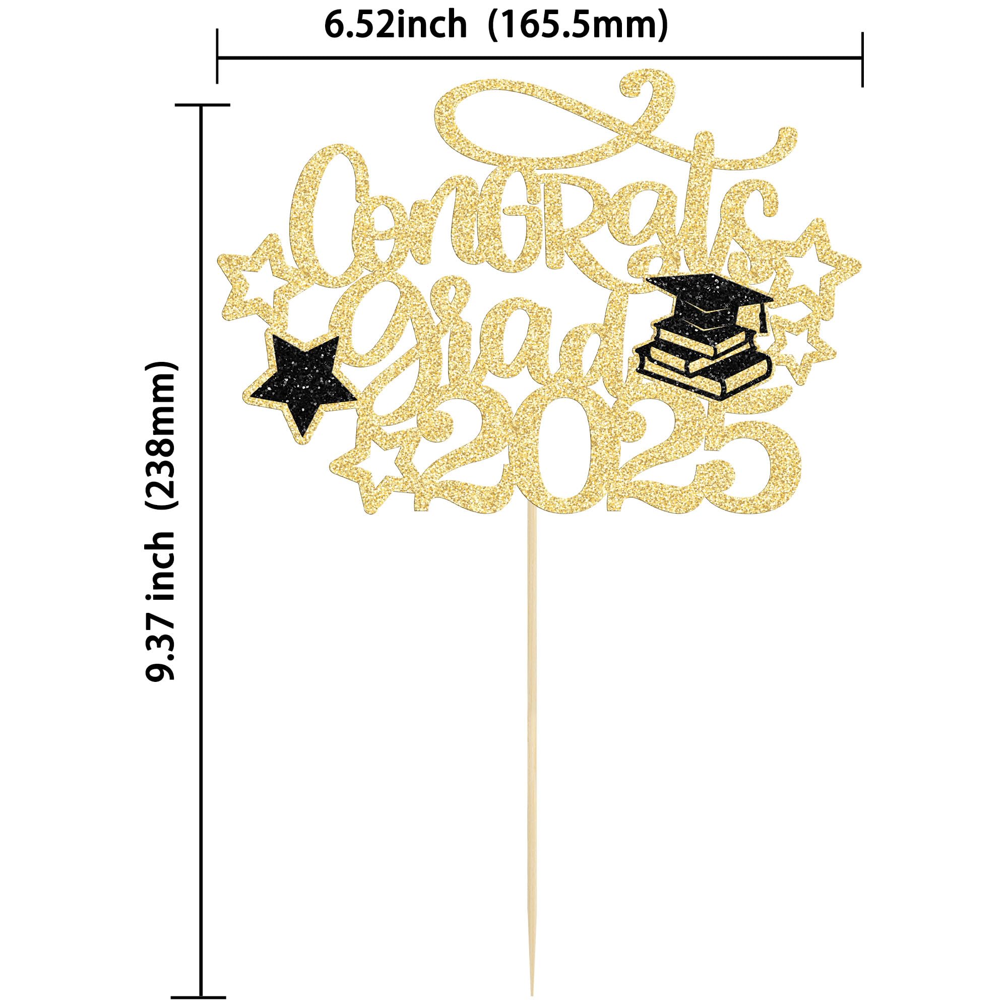 Gyufise 1Pc Congrats Grad 2026 Cake Topper Glitter Star Class of 2026 Graduation Cap Cake Pick for 2026 Graduation Theme Party Cake Decorations Supplies Gold - Image 2