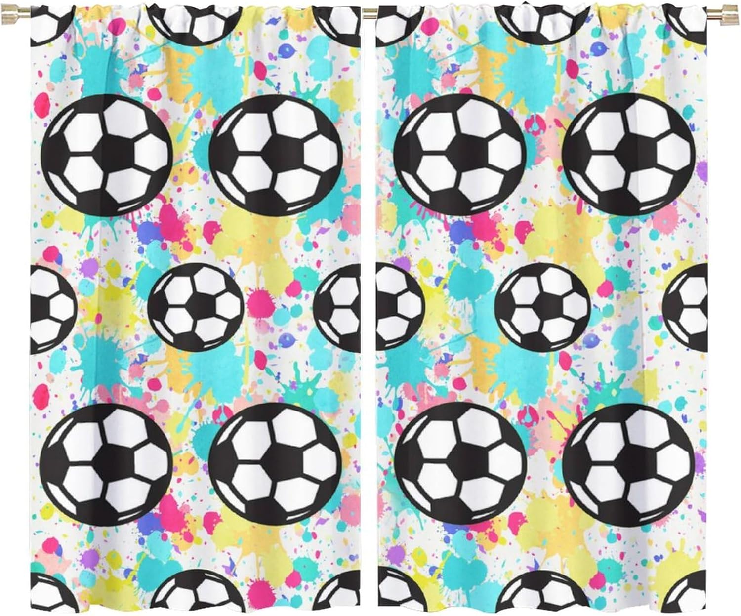 Sport Soccer Curtains for Home Decor Abstract Oil Paint Soccer Ball Funny Football Window Drapes for Bedroom Rod Pocket 2 Panels 63" L x 36" W