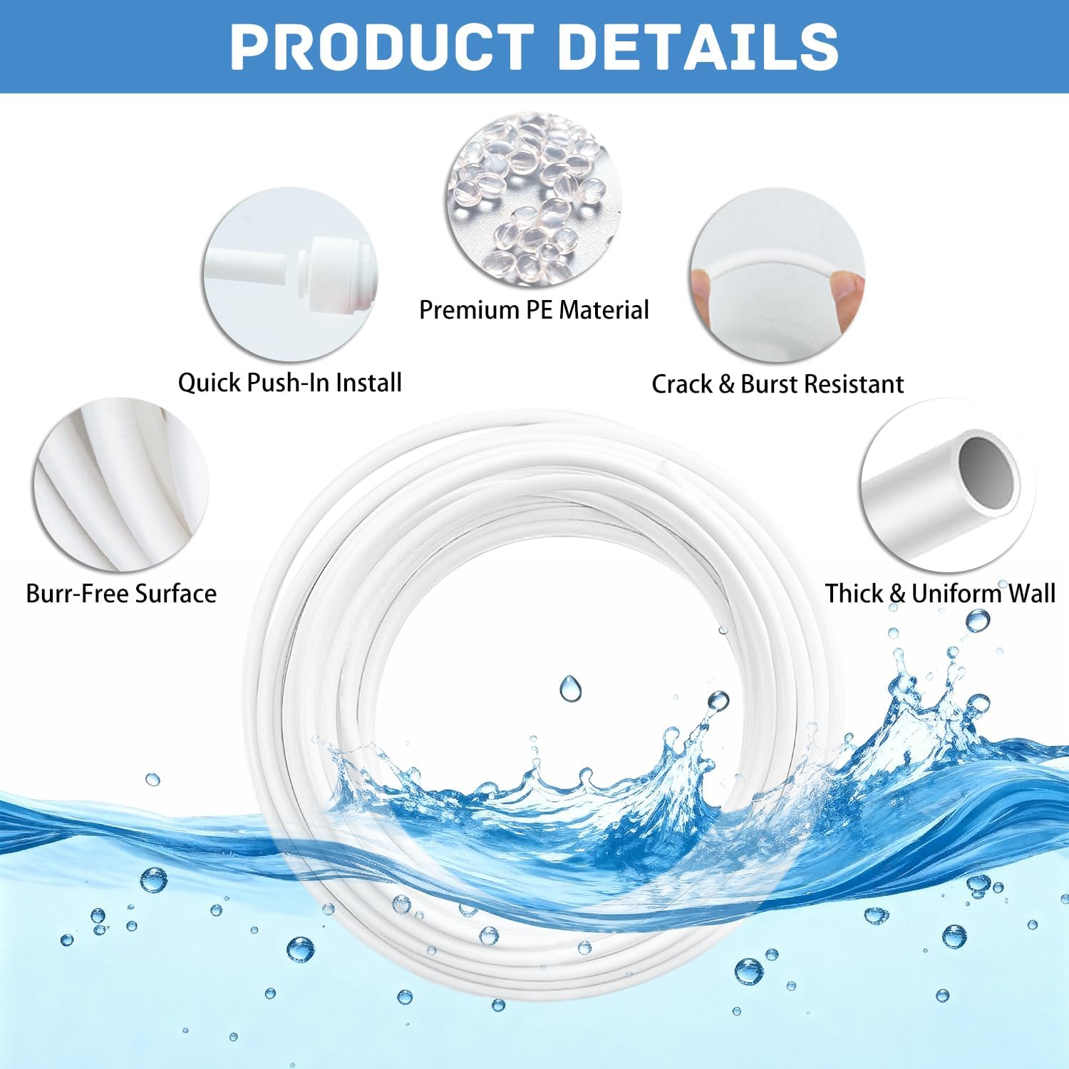 Refrigerator Water Line Kit, 1/4" OD 49.3 FT Water Supply Tubing with 14 PCS Quick Connect Fittings and Tubing Cutter, for RO System Water Filter, Ice Maker Water Line for Fridge