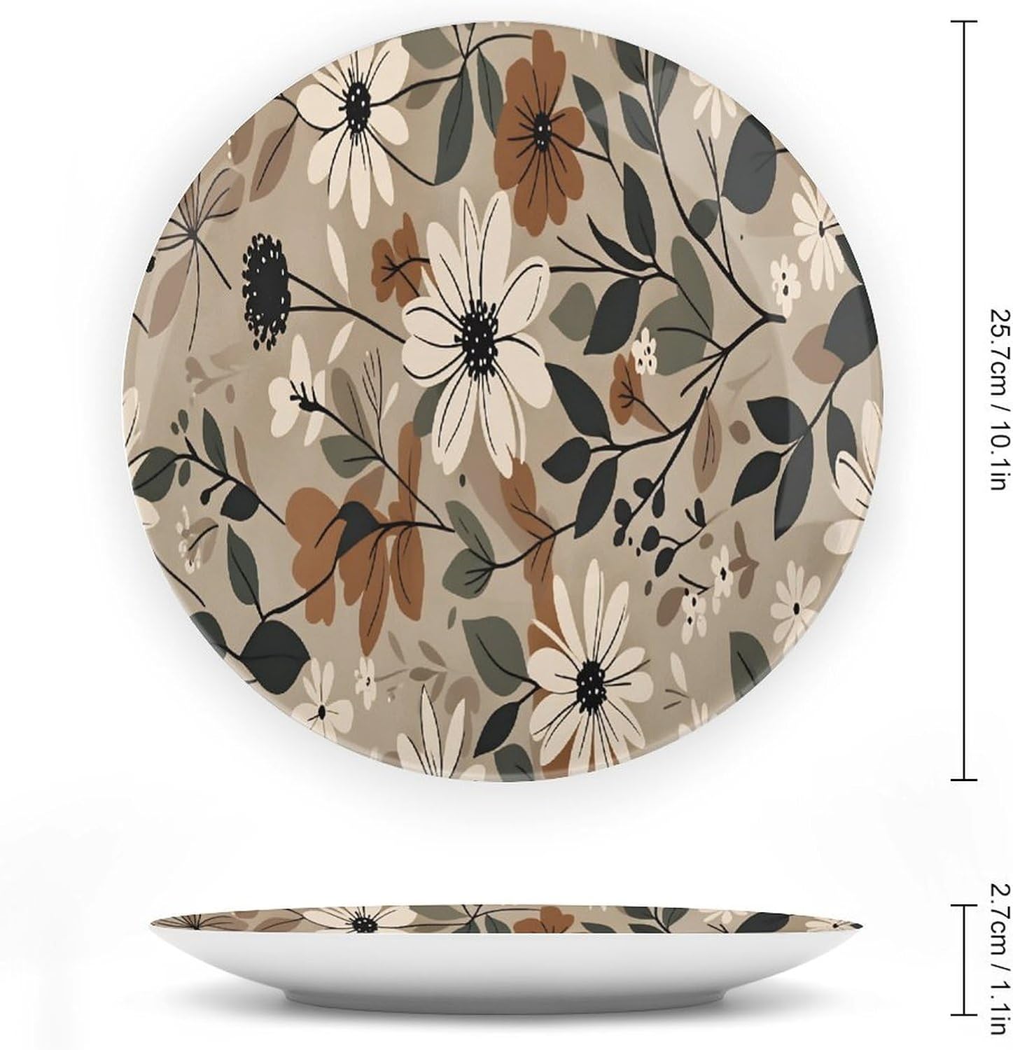 Vintage Daisy Bone China Decorative Plate (10inch), Unique Boho Ceramic Artwork with Display Stand & Wall Hook, Round Porcelain Ornament for Living Room, Bedroom, Office Table Decor