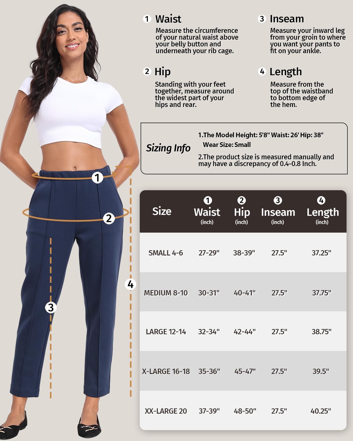 Women's Work Casual Pants Women Pull On Pintuck Slacks Trousers Stretchy Sweatpant with Pockets - Image 7