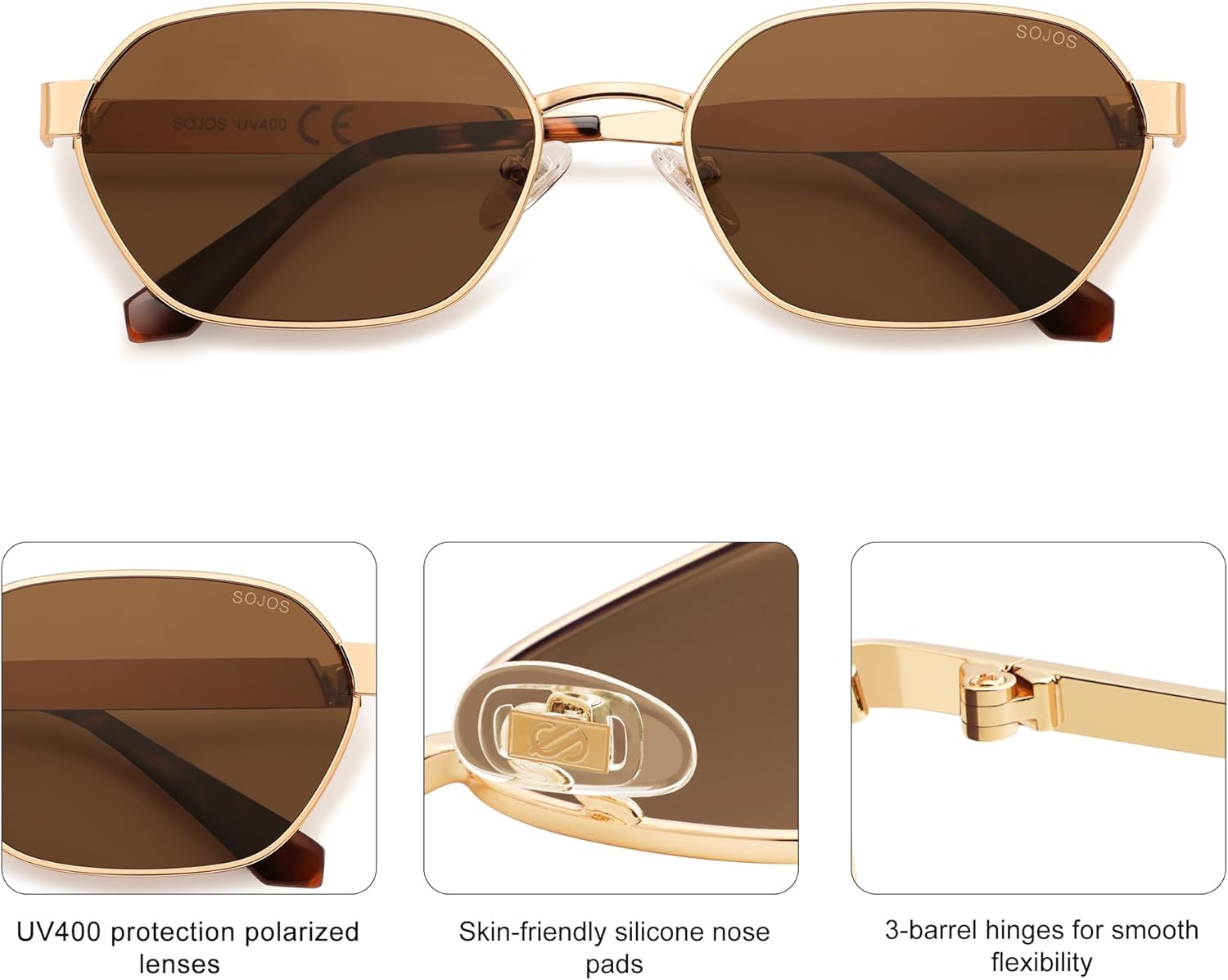 SOJOS Trendy Polarized Hexagon Sunglasses for Women Men, UV400 Retro Rectangle Shades SJ1238 - Image 4