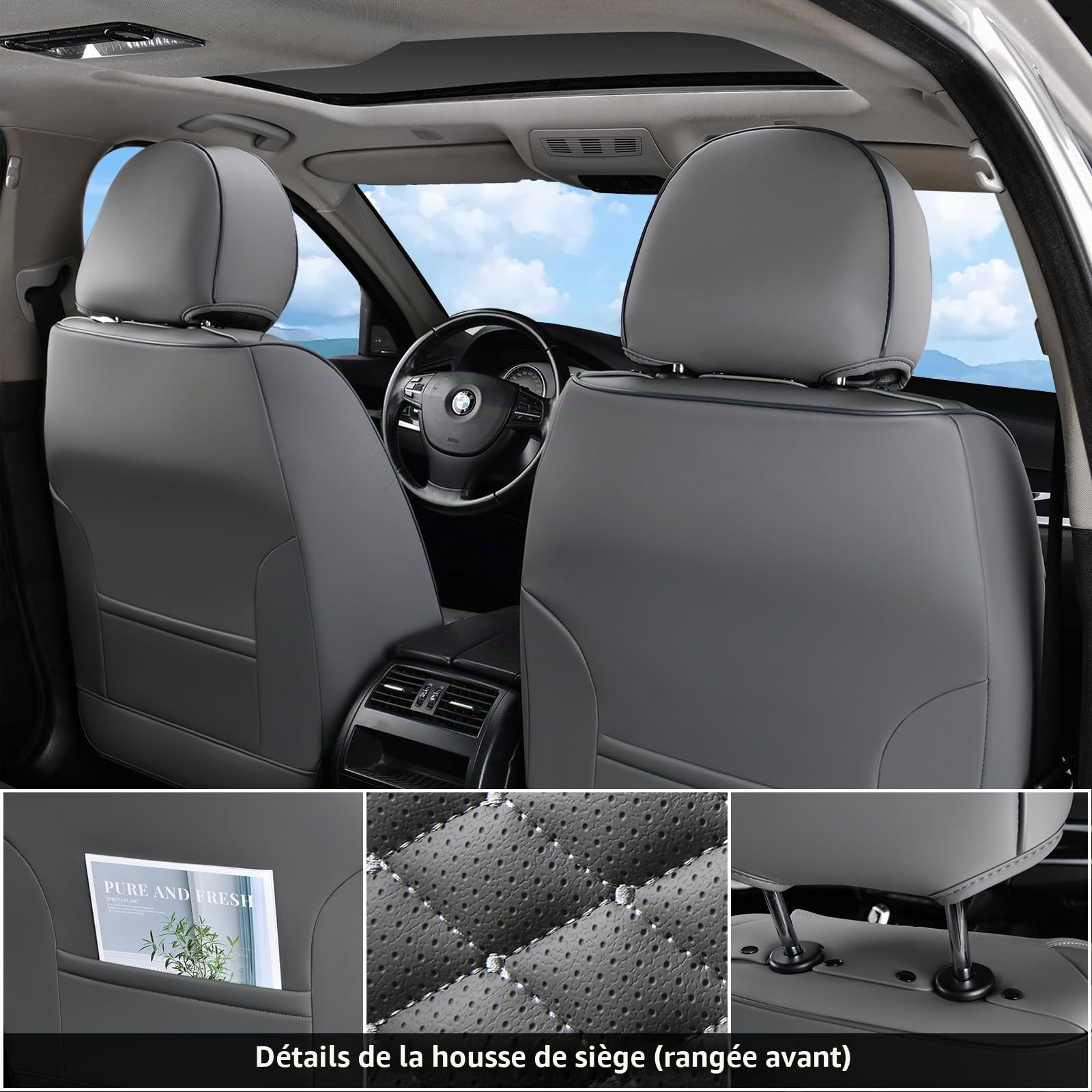 Coverado Housses de Siège de Voiture Universelles - Cuir Nappa imperméable Ensemble Complet de Housses de siège 5 sièges Protecteur de siège d'auto pour Avant et Arrière de Siège Auto | Housses de siège de voiture universelles, compatibles avec berlines,