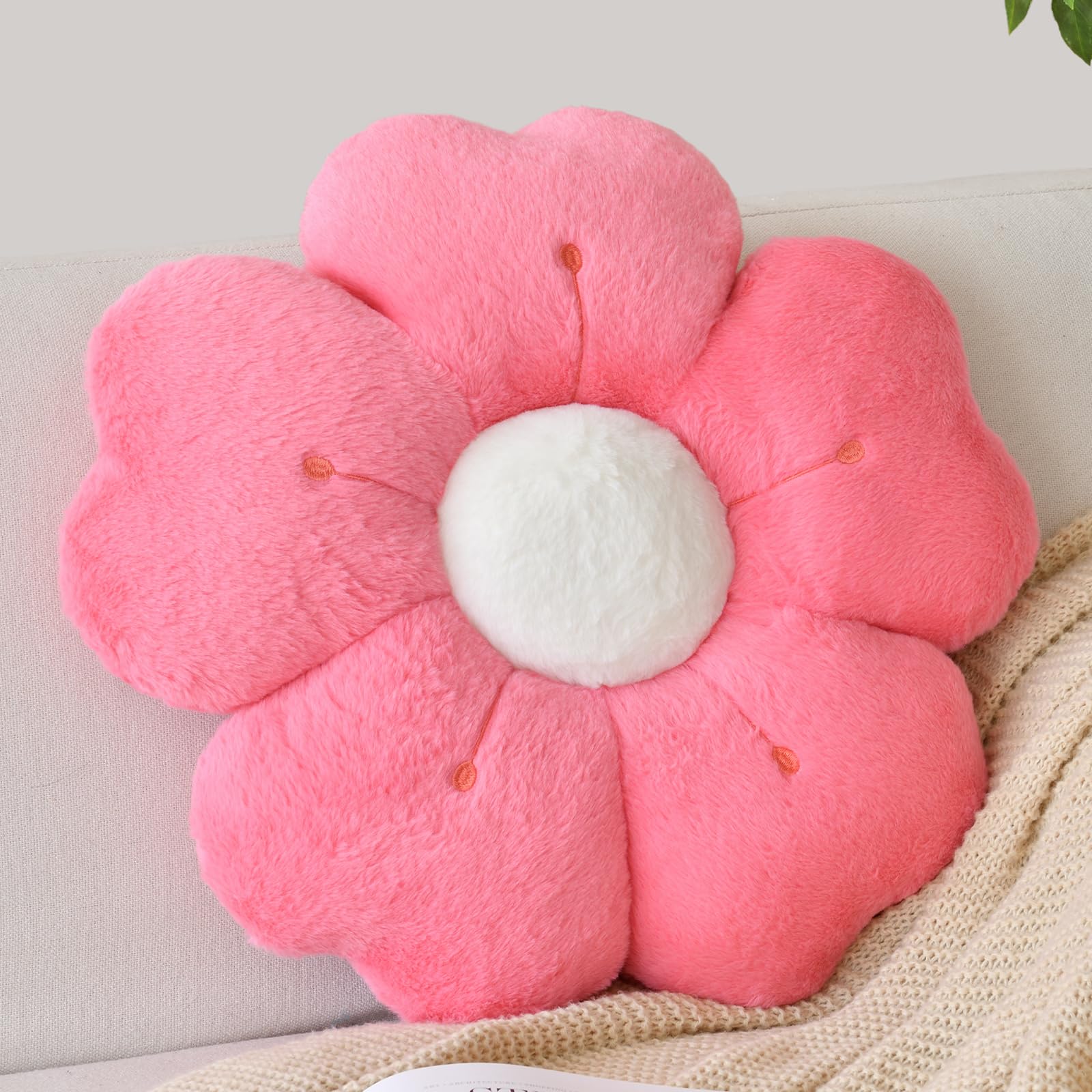 Almohada en forma de flor, bonitas almohadas decorativas con suave piel de conejo artificial para sofá, cama, silla, suelo, almohada de Navidad con decoración de habitación para dormitorio (14.9