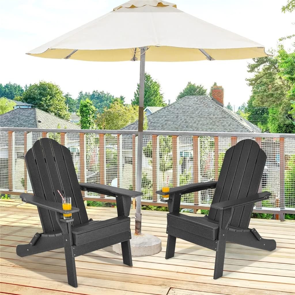 4 Piece Patio Folding Chairs Cup Holder Yard Black