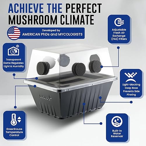 Miniatura 4 de USA Mycologists - Kit de cultivo de hongos monotub apilable, depósito de agua integrado, filtros personalizados para intercambio de aire fresco