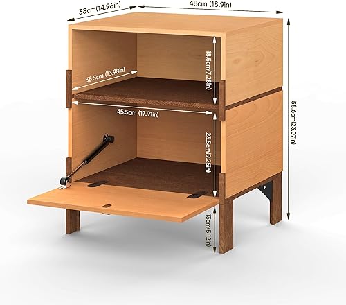 Miniatura 2 de SBS-AL-21-12 Sebastack - Mesita de noche personalizable con 2 cajones para dormitorio, dormitorio, mueble de madera estilo mediados de siglo