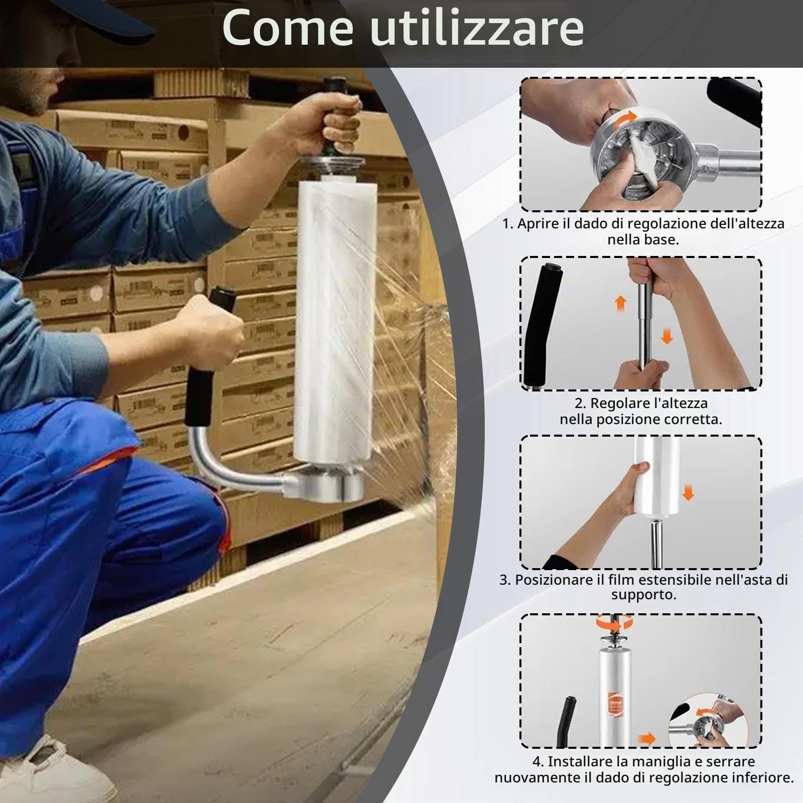 Erogatore di Film Estensibile, Svolgitore Manuale di Film Estensibile per Rotoli da 30-50 cm di Larghezza Dispenser di Pellicola Estensibile Industriale con Maniglia per L'imballaggio di Mobili