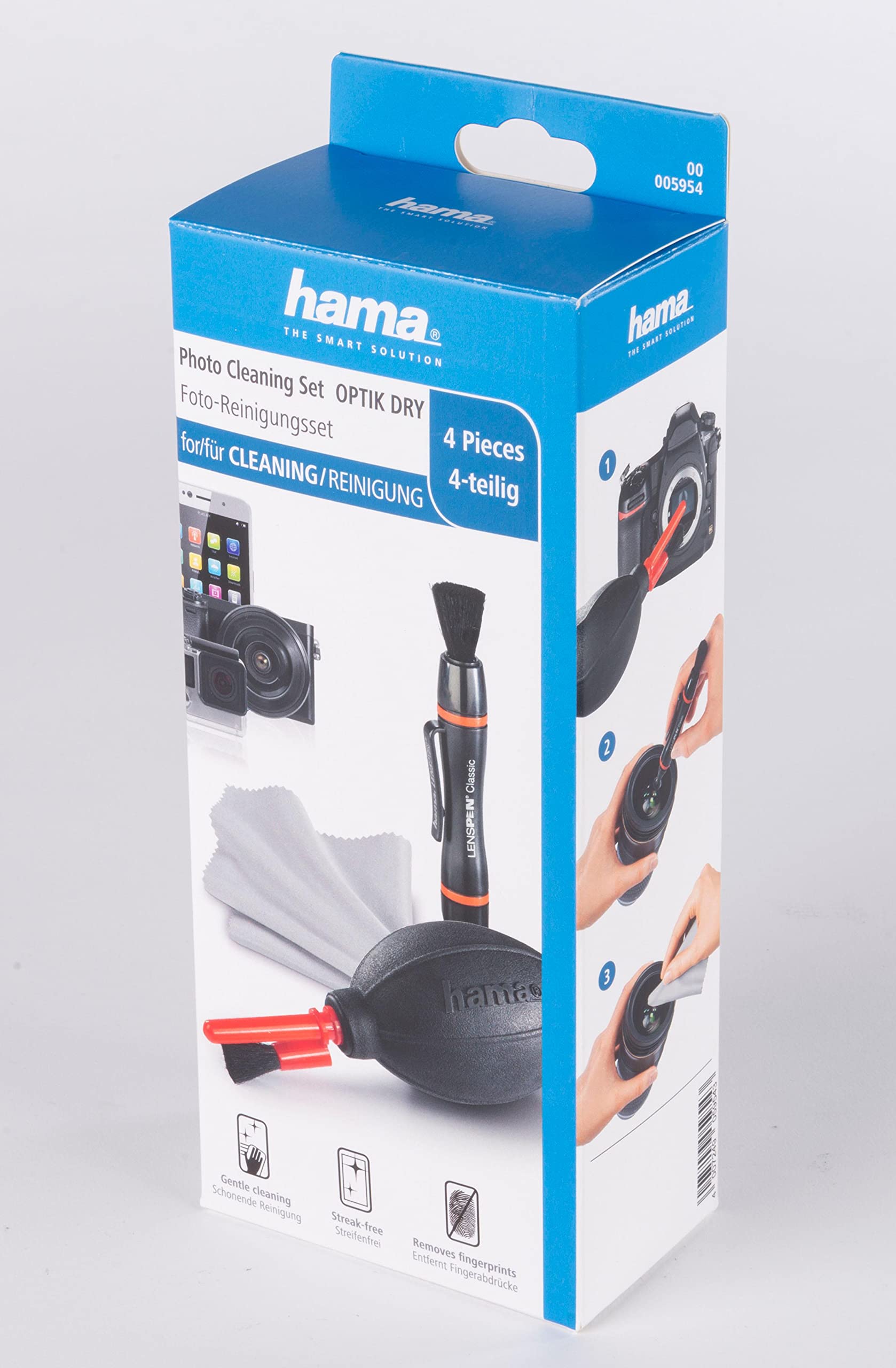 Hama Kit de Nettoyage d'Appareil Photo 4 en 1 "Optic Dry (Kit de Nettoyage à Sec avec Stylo Lenspen + Chiffon Microfibre + Poire, pour Objectif Photo, Filtre, APN, Caméra Reflex, Jumelle, écran)