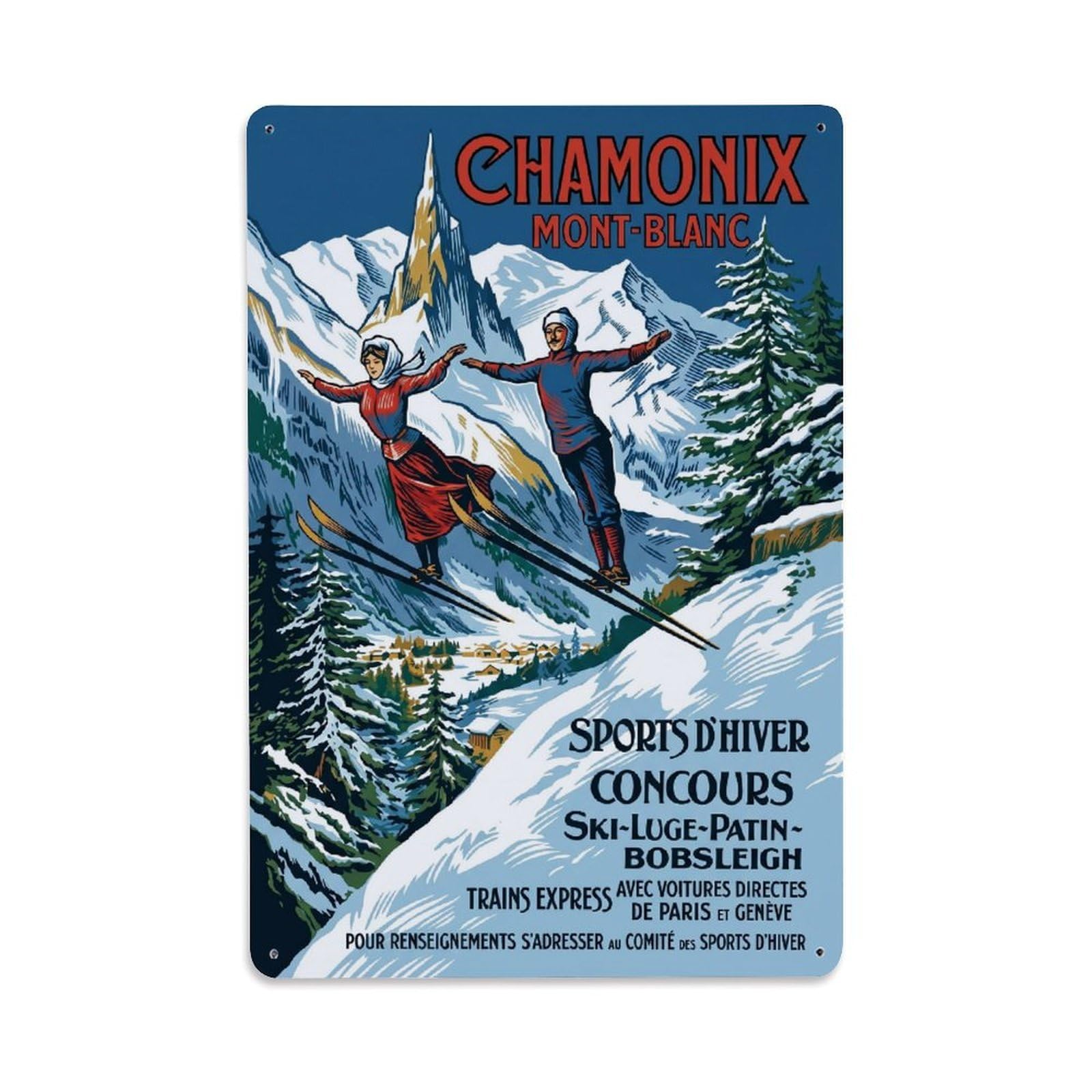 Olhnbad Style Mont Blanc Chamonix France Rustic Alpine Travel Metal Tin Sign