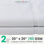 Canadian Linen Yukon Mattes de bain, 2 Paquet, 20.00x30.Léger Quick Dry Picture Frame Design Cotton Zone Baignoires [Pas Rug de salle de bains] Serviettes de douche douces, Tapis de sol absorbant, Tapis d'eau lavable, Blanc