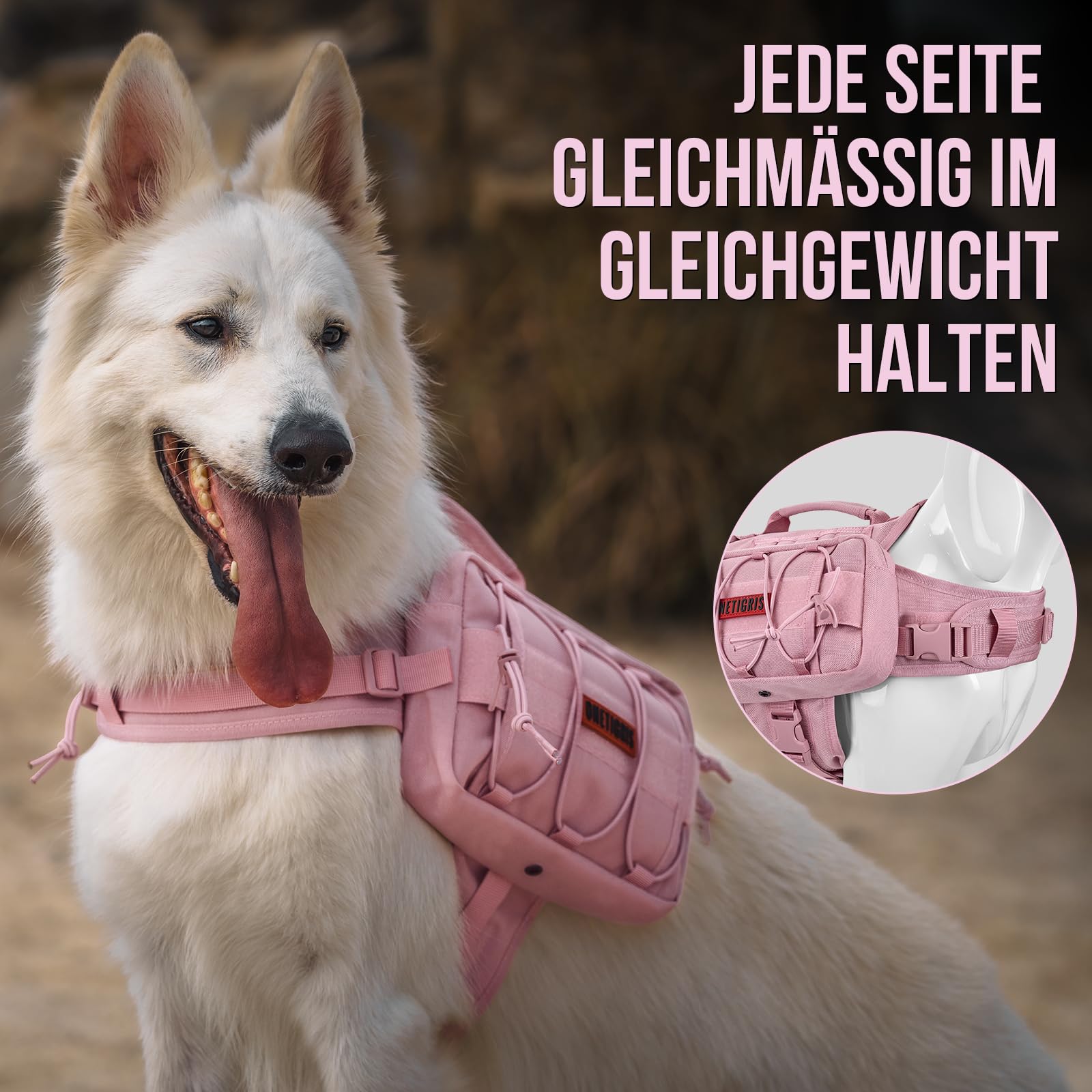 OneTigris Mammoth - Zaino per cani, versione 2.0, per cani di taglia M/L (L, rosa)