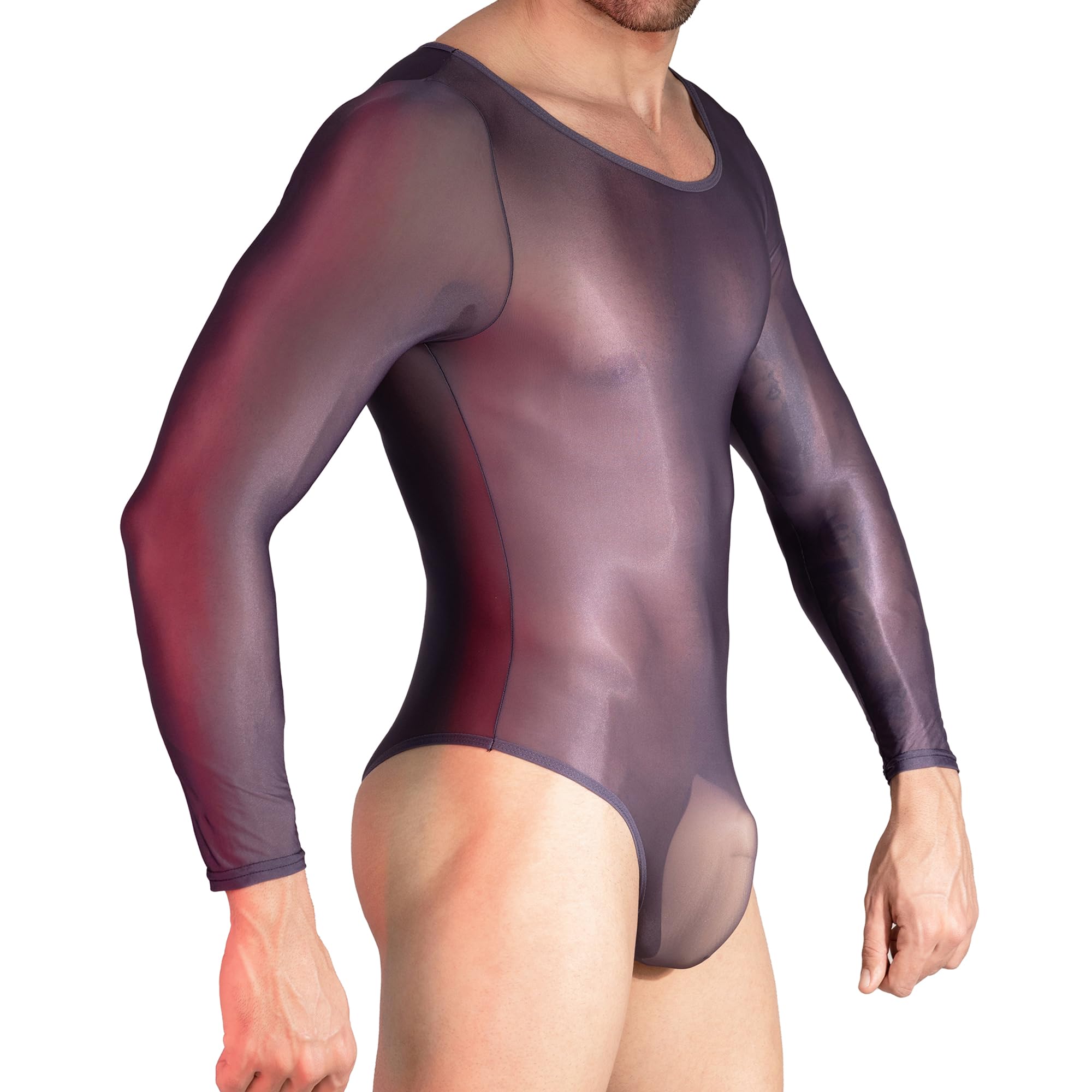 YOOBNG Men's Sheer Mesh Bodysuit Leotard Long Sleeves Wrestling Singlet Fitness Undershirt One Piece Romper