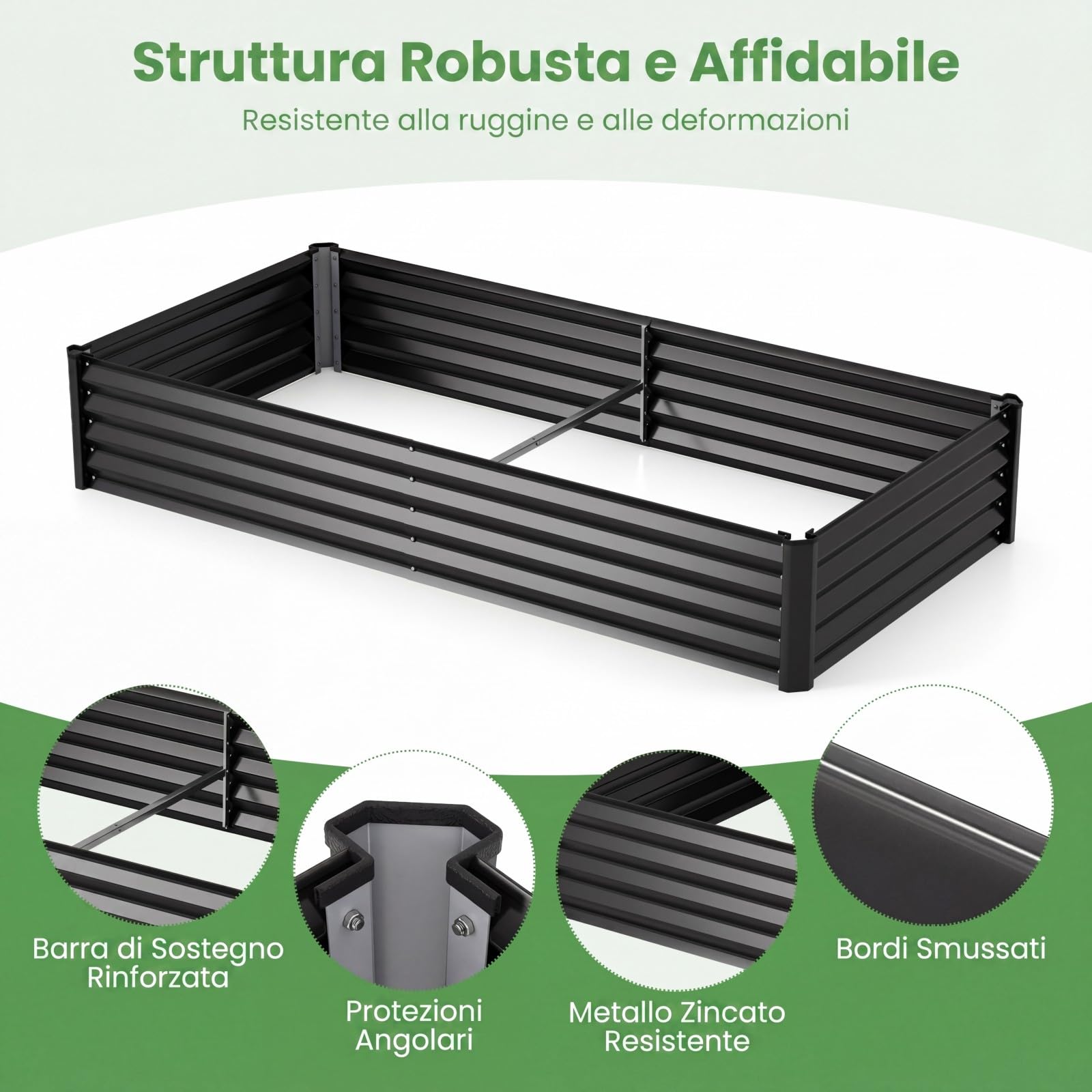 COSTWAY Orto Rialzato da Giardino con Serra, Fioriera da Esterno in Metallo con Copertura Apribile in PVC, Letto Rialzato da Esterno per Giadino, Cortile e Balcone 198 x 100 x 145 cm (Nero)