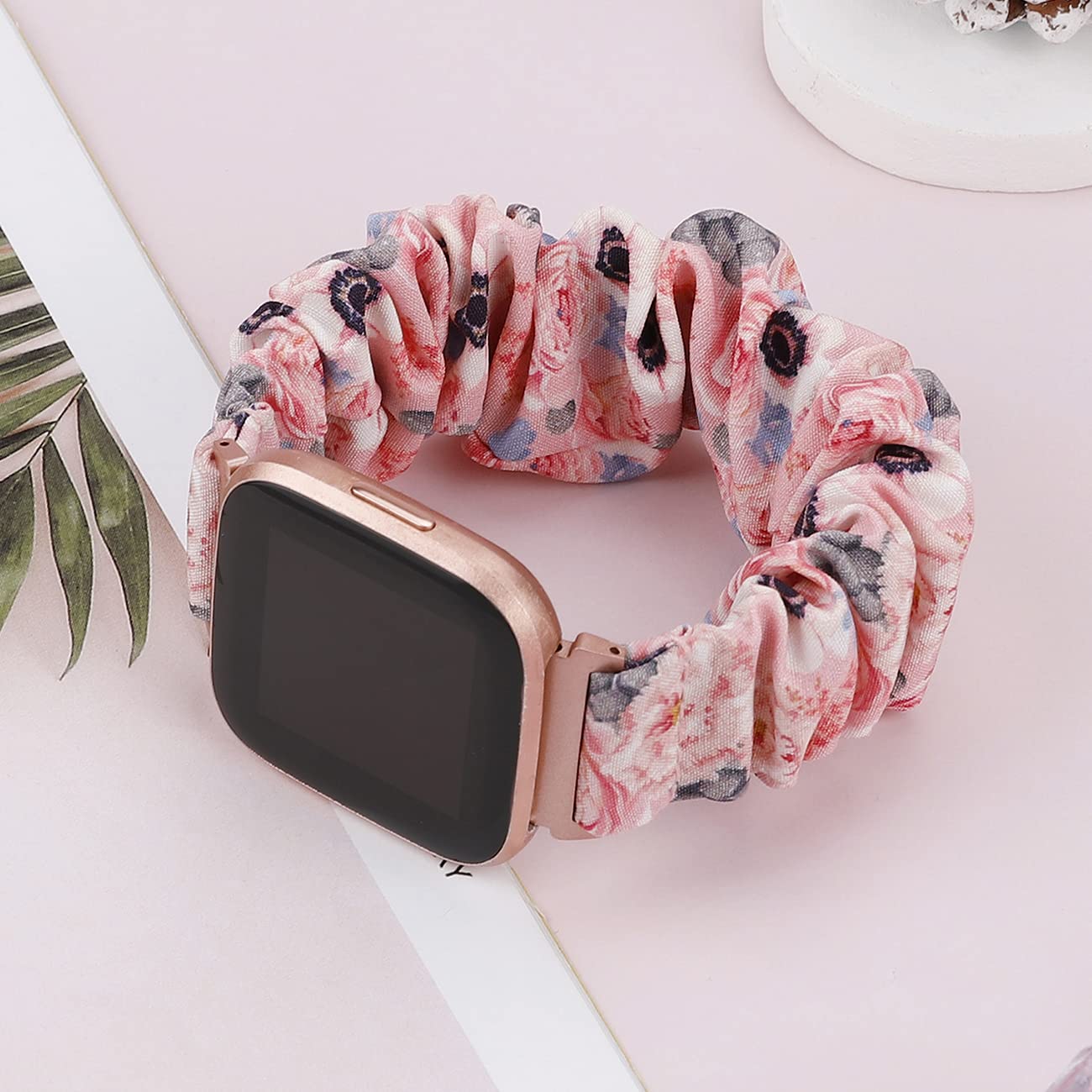 Wearlizer Straps Compatible with Fitbit Versa/Versa 2 for Women Elastic Watch Strap Scrunchie Wristband Replacement Band (Pink/Floral - Image 4