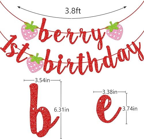 Miniatura 2 de Banner de primer cumpleaños de bayas, pancarta de fresa con purpurina, decoración de primer cumpleaños (rojo)